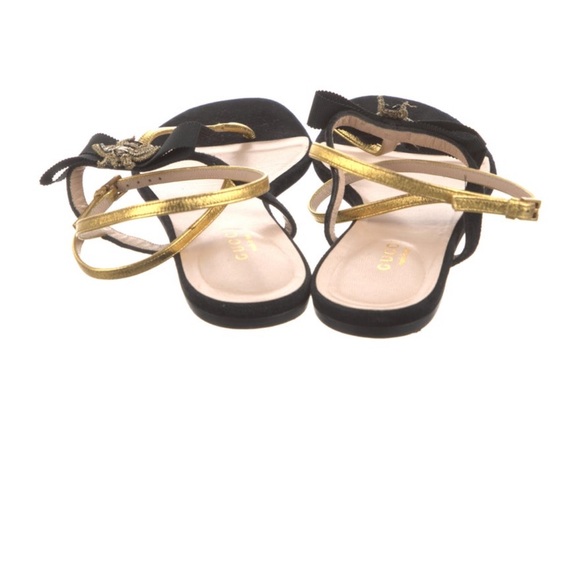 GUCCI RARE SoHo Bee gold black Ankle Strap Sandals size 6 - Picture 4 of 9